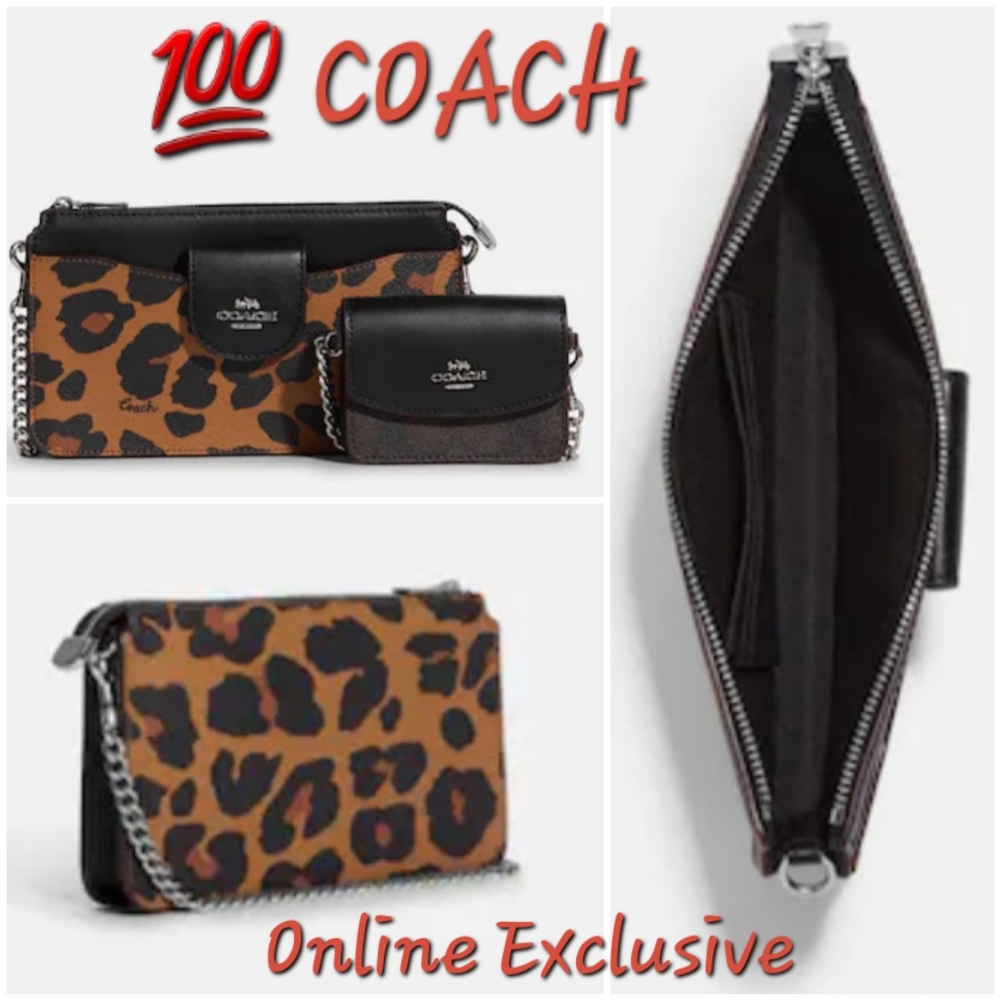 👀50% OFF 👀 NWT‼️Coach Animal Print Poppy Crossbody w/ Detachable Card Case